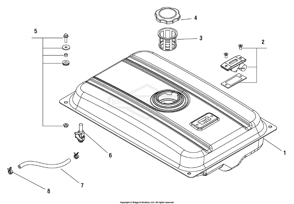 Fuel Tank (030399 030400 030401 030402) Diagram and Parts List for 038030-00  Briggs and Stratton Generator